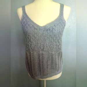 LC Lauren Conrad Blue Shimmer Ribbed Knit Sleeveless Tank Top